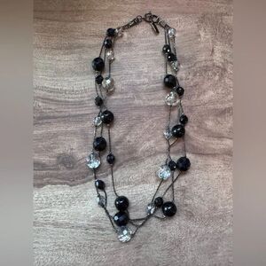 Dabby Reid Glass / Crystal Beaded Multi-Strand Necklace Black & Clear Classic